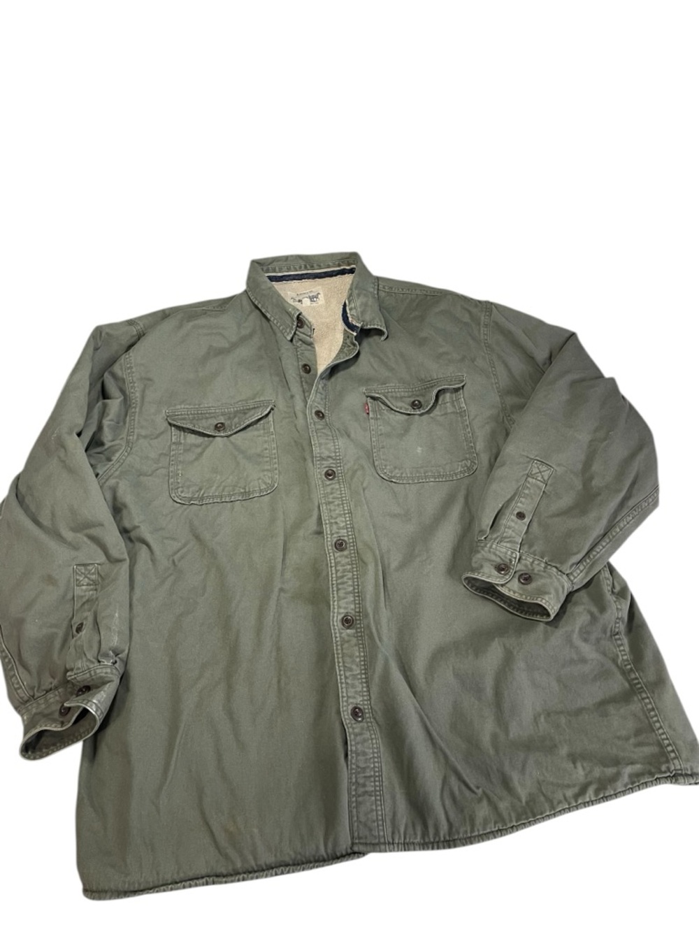 Levi's olive green trucker shirt jacket Sherpa lined 3 XL